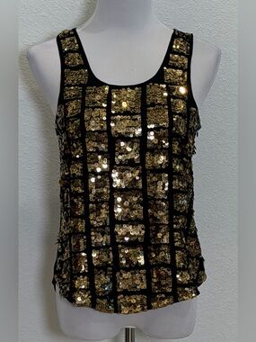Hotel Particulier Silk Crepe Sequin Tank Top Large Black Gold Party Holiday Glam
